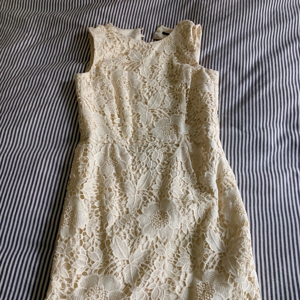 Zara ivory lace embroidered dress open back XS